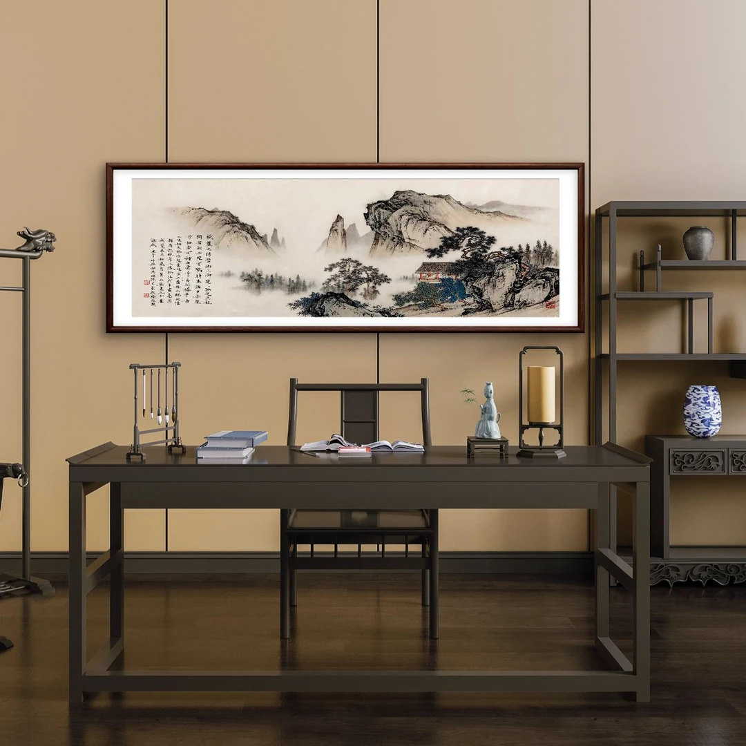 228-55*155望云楼中式装饰画实木框办公室玄关书房茶室客厅挂画