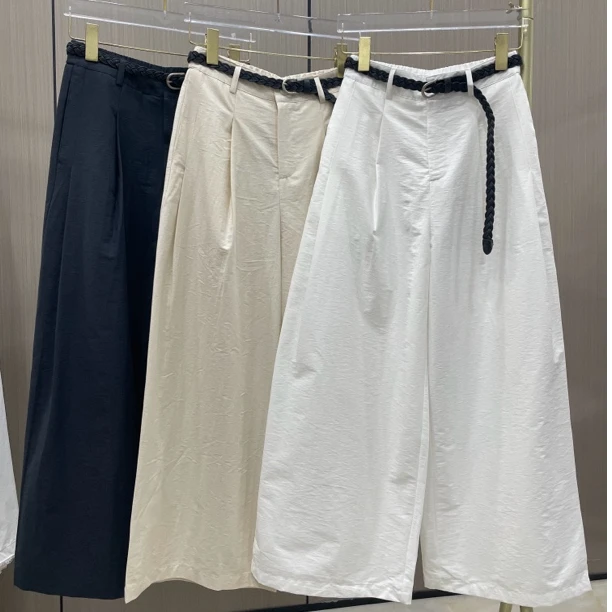 61045#配腰带夏季薄款慵懒风九分直筒休闲阔腿裤女