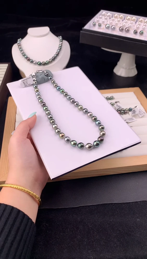 银S925镶嵌颈饰海水珍珠大溪地海水珍珠项链8-11mm