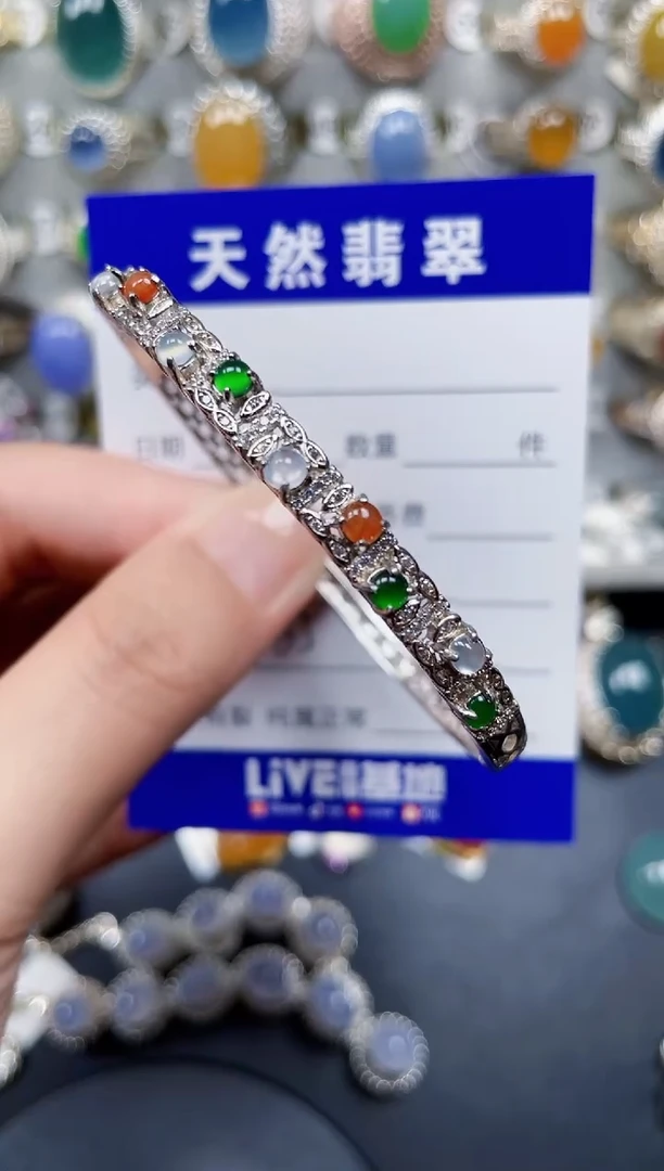 银S925镶嵌手镯翡翠165