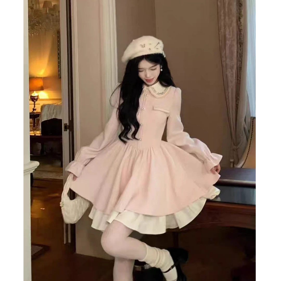 大码A字裙短裙显瘦遮肉短裙秋冬妹妹肚子小香风连衣裙女裙子10604