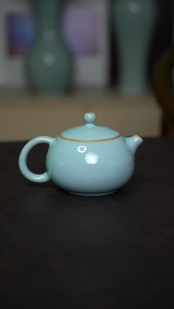 杯子瓷天青釉西施壶全手工