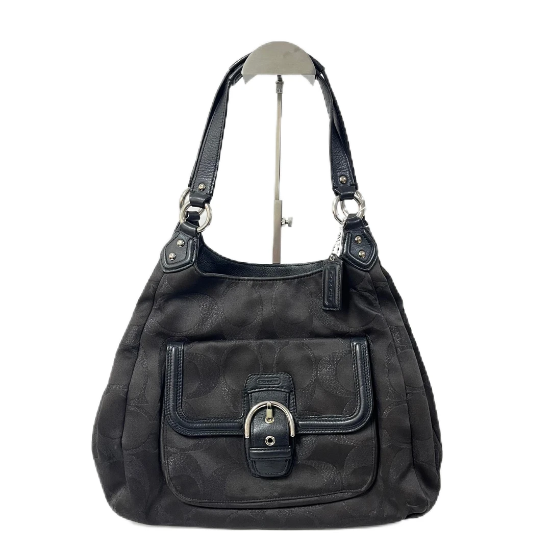 95新 COACH/蔻驰 黑色老花帆布拼皮单肩腋下包 AF-10044-B