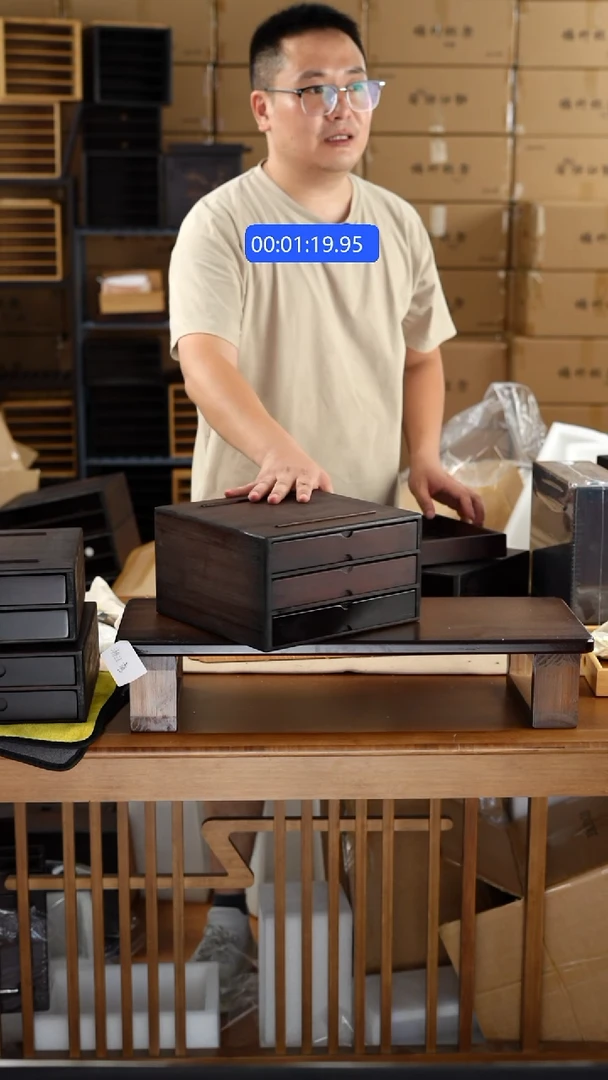 竹楠竹三层抽屉盒子