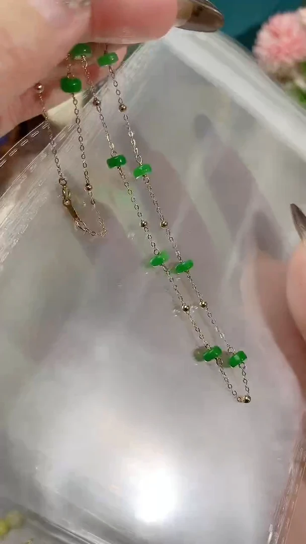 【闪购商品】翡翠颈饰14K金镶嵌满99