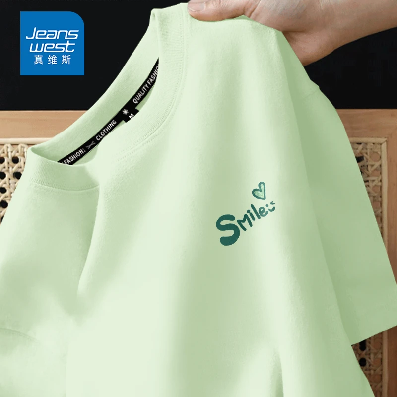 真维斯薄荷绿纯棉短袖女款爆款2025新款小清新t恤独特漂亮小衫潮