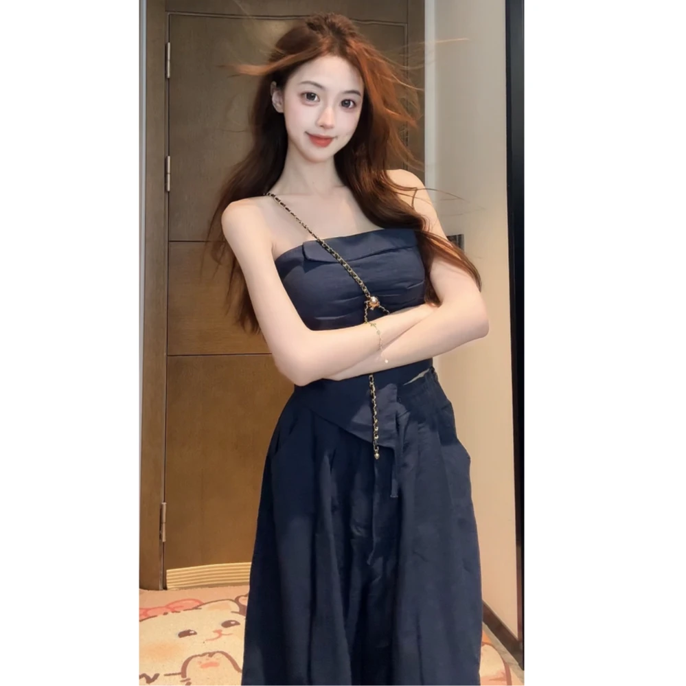 【XIAOBAWANG】法式复古吊带抹胸连衣裙女新款气质高级感赫本套装T