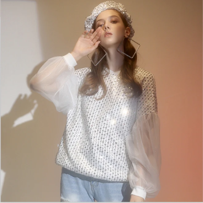 WARDROBES BY CHEN亮片立体银花套头卫衣SS18AW022