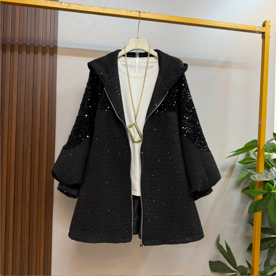 欧货微胖新款时尚百搭宽松连帽拼接高级感风衣外套(不含白衫)