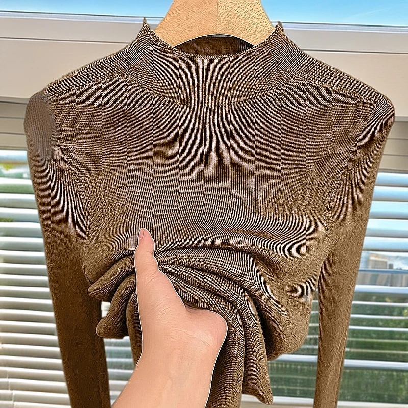 长袖修身上衣打底薄款半高领毛衣女装针织衫显瘦洋气百搭紧身纯色