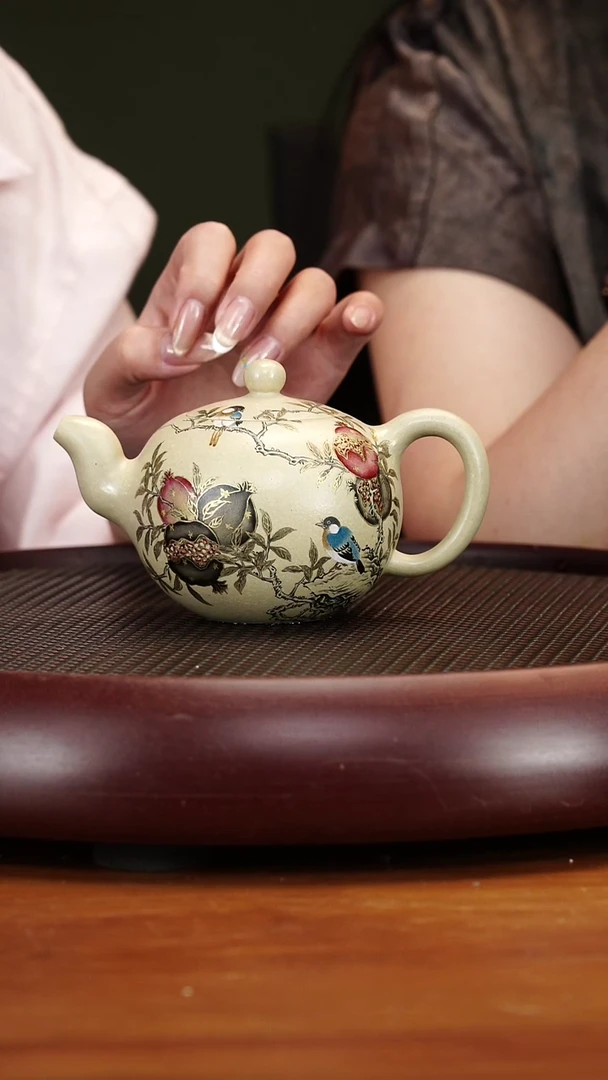 茶壶紫砂82CH一粒珠 珐琅玉石本绿260cc