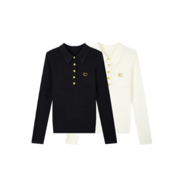 高奢新款翻领高级设计感百搭简约显瘦套头针织衫Z055