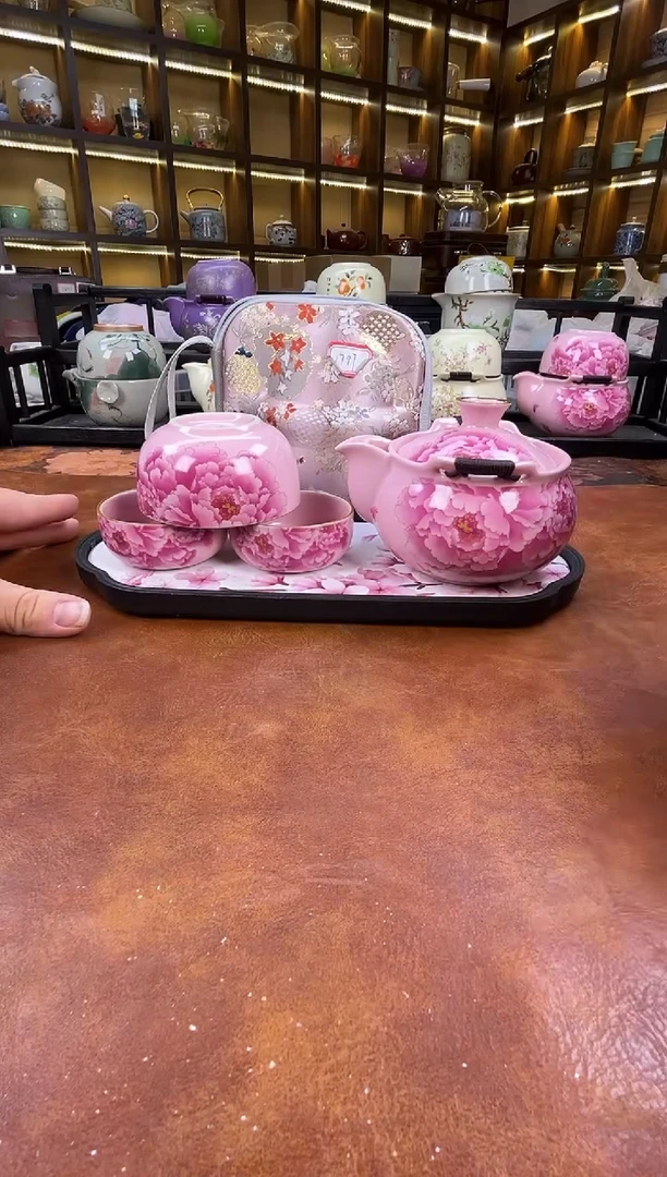 .新款粉色牡丹宝瓶+长方粉色花朵盘