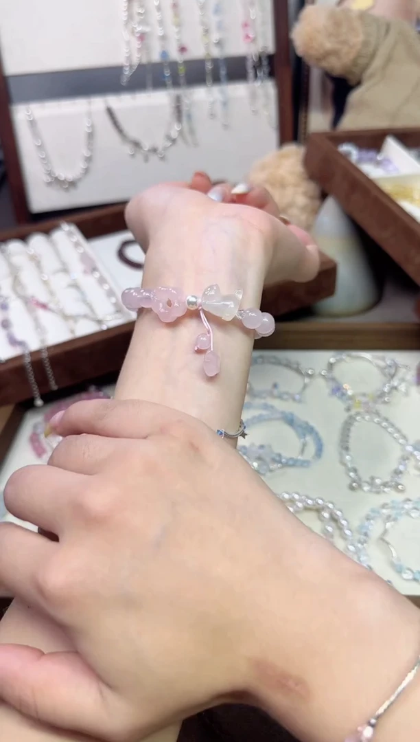 银S925镶嵌手链水晶花花小猫