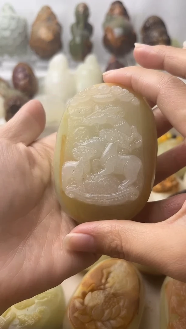 石材方解石棉纹正常不退换三羊开泰