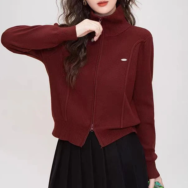 【双拉链】针织开衫外套女2025年新款爆款秋冬高级感超好看的毛衣