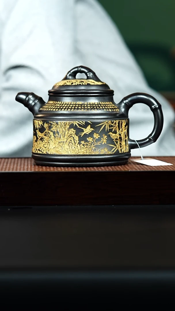 茶壶紫砂宜兴紫砂 竹鼓 石黄 高艳2