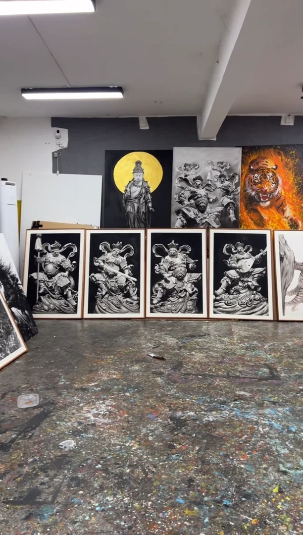 【闪购商品】丙烯画北北老师风调雨顺四大天王