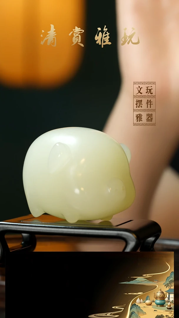 玉《福猪》手把件摆件