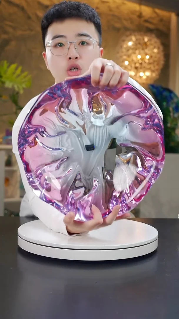 手工艺品琉璃金红蓝花开富贵果盘