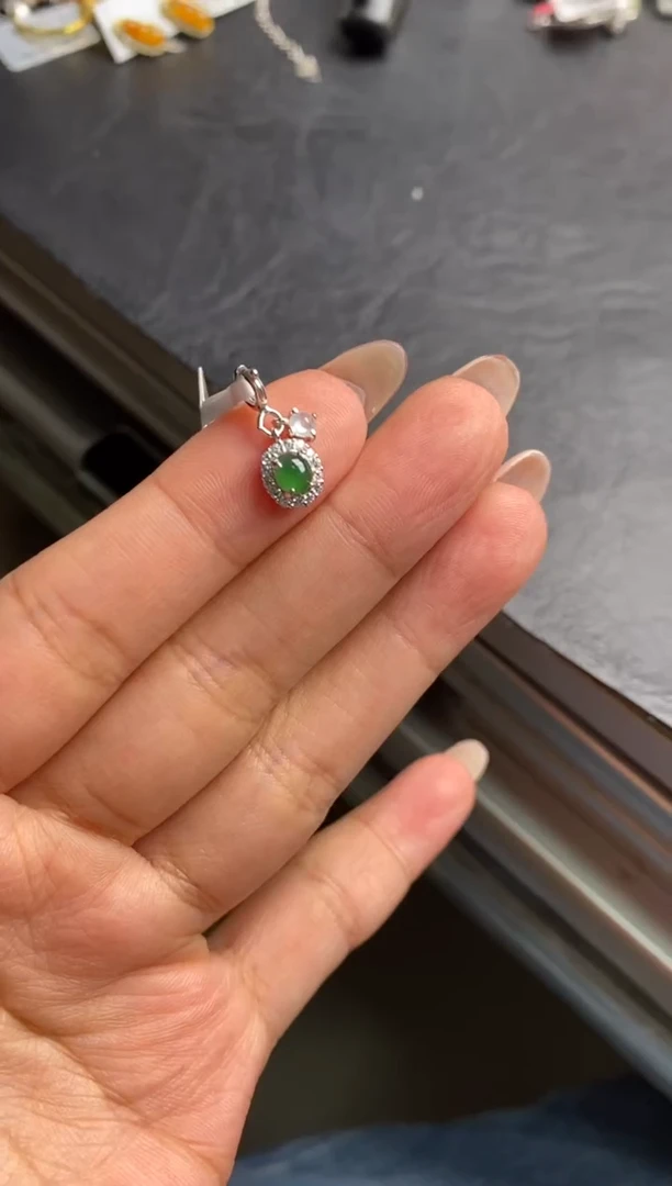 银S925镶嵌戒指翡翠天然A货翡翠