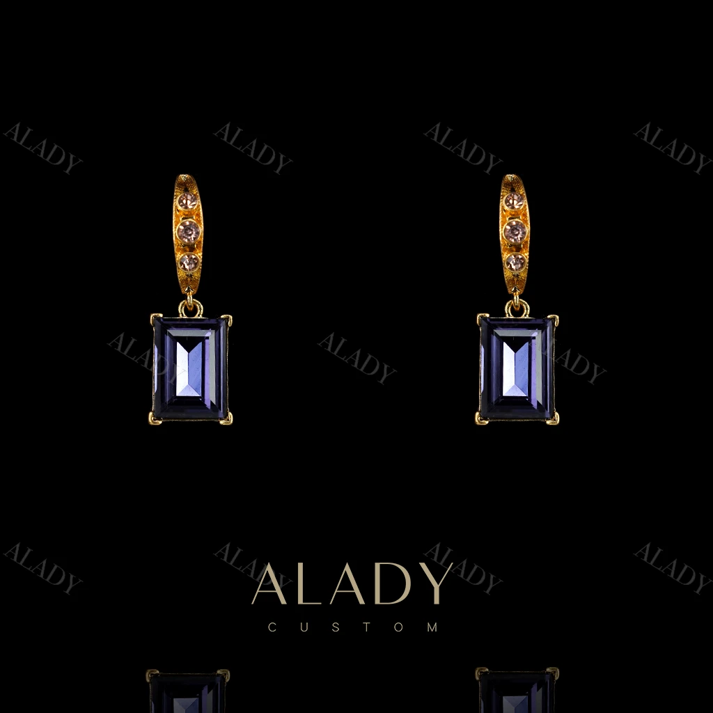 合金合成锆石耳饰 几何方块爪镶紫色女士耳钉-ASK2494