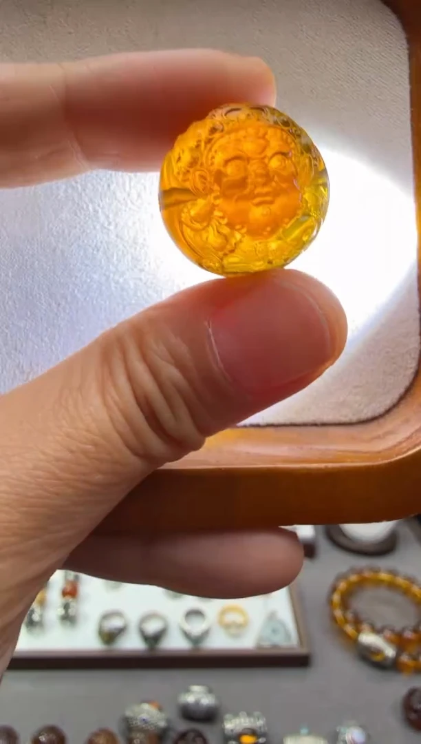 琥珀颈饰未镶嵌小*包黄财神单珠20