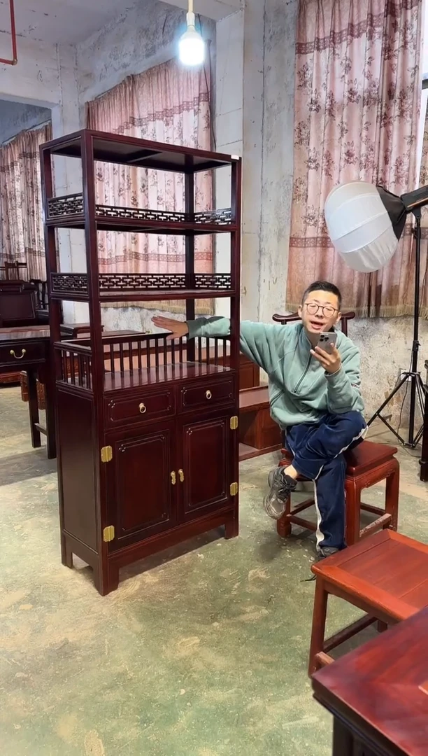 黑酸枝木类成套家具加大万字格书柜