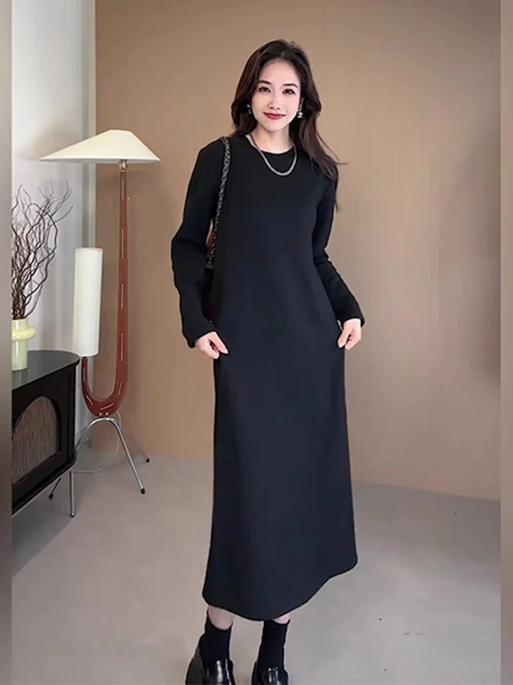 大码直筒裙女装2025秋季新款宽松休闲过膝长裙子遮肉显瘦黑裙子