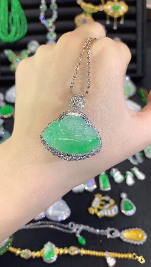 吊坠(不含链)18K金镶嵌翡翠44-佛公（不含链和扣