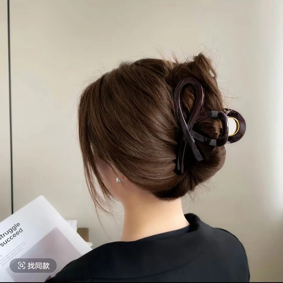 日韩轻奢风女发夹高级抓夹网红简约深可可色气质发夹8127