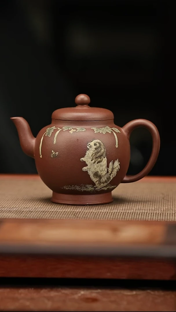 茶壶紫砂220毫升 紫泥 旺财
