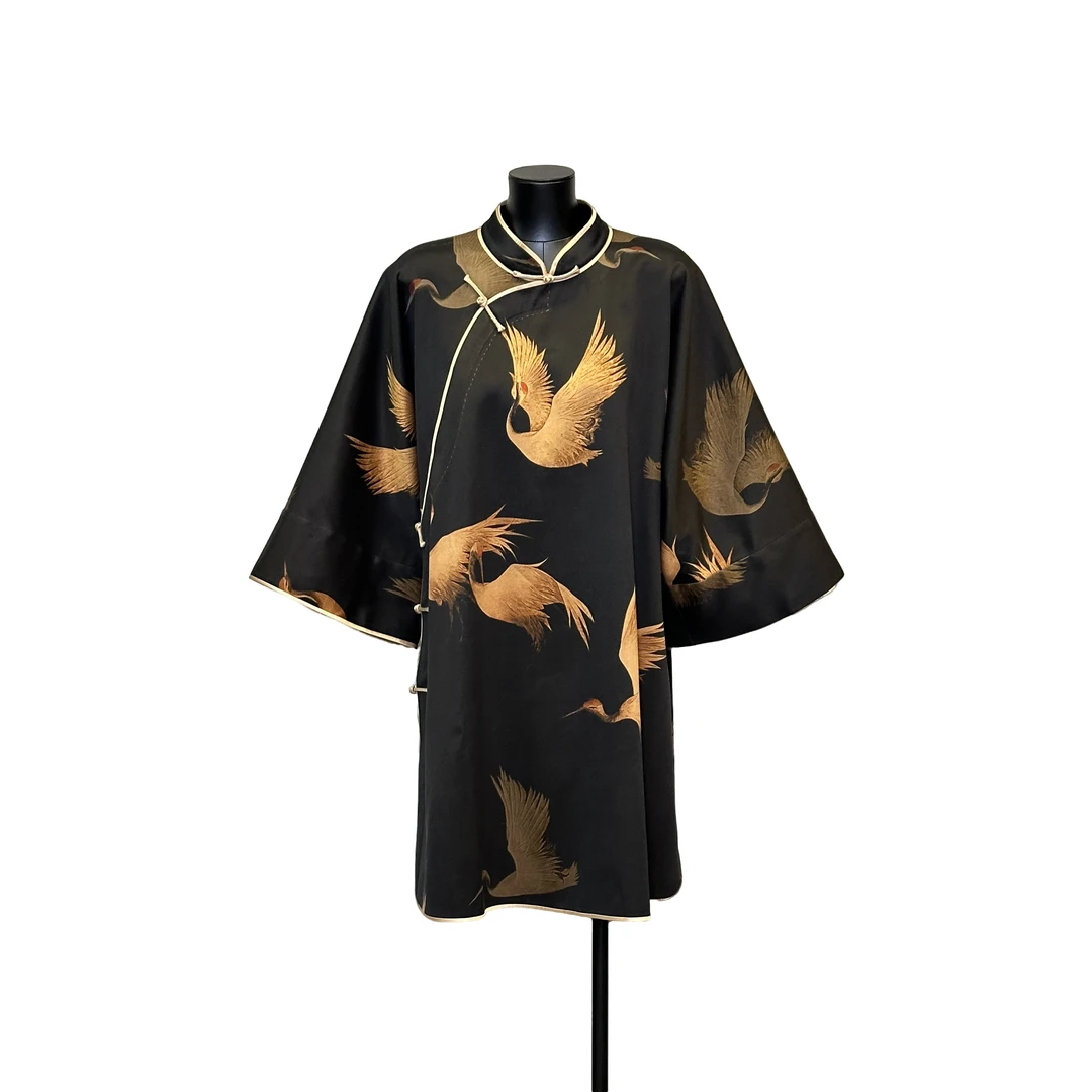 「利琪高订」国风闻鹤鸣轻奢重磅皮子料百搭奥黛太太服连衣裙A5860