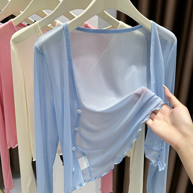 木耳边冰丝开衫小披肩爆款2025新款减龄空调短外套吊带裙外搭上衣