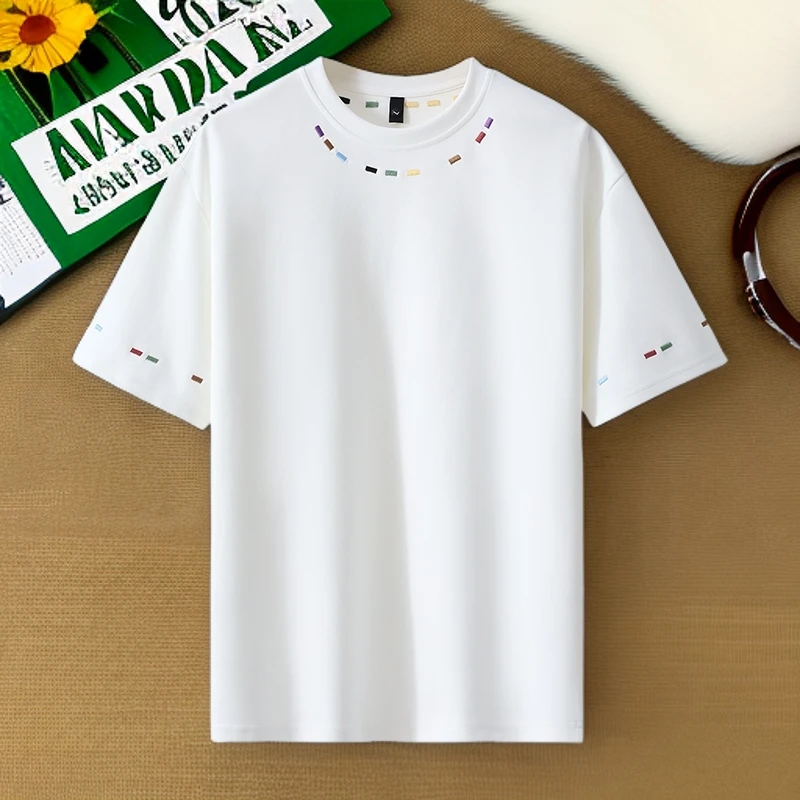 2025新款圆领青年夏季刺绣潮流T恤t恤透气上衣时尚休闲百搭半袖