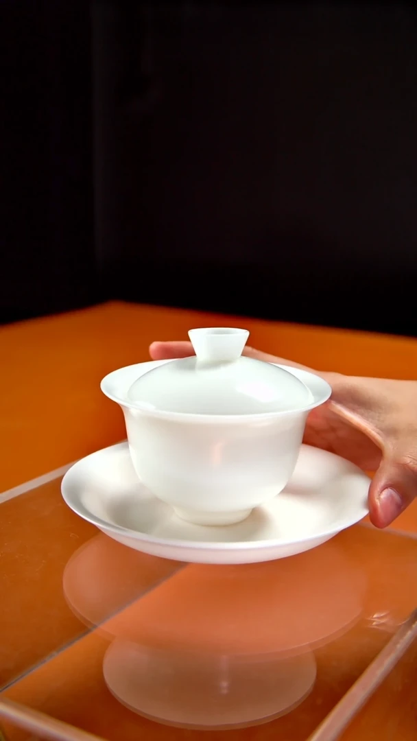 其他陶瓷《言泥陶瓷》冰种素烧三才盖碗