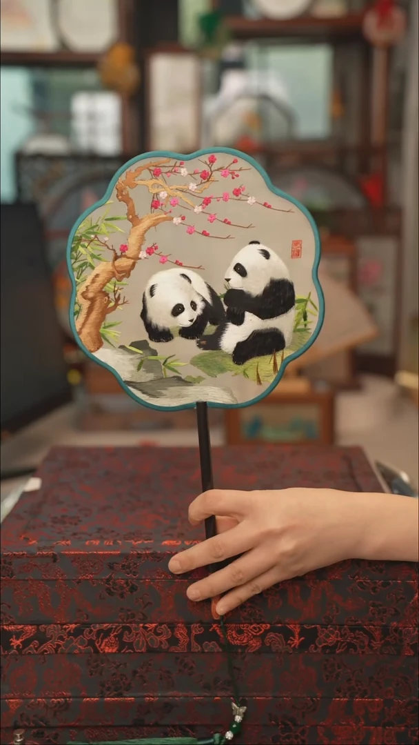 扇子团扇 绣花双面非遗