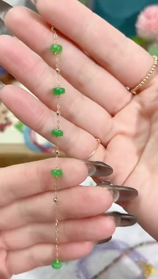 【闪购商品】翡翠手链14K金镶嵌满79