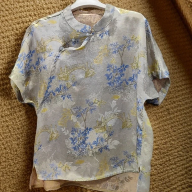 薄款新中式夏季上衣女装双层女士气质提花斜襟网红唐装时尚中国风