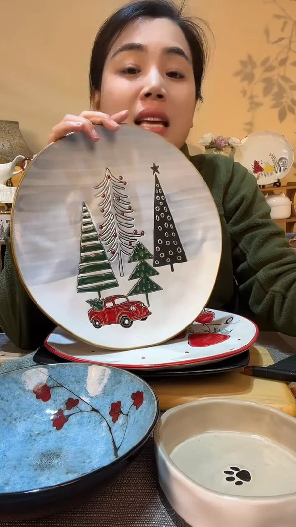 【闪购商品】瓷片11英寸手绘大盘 微瑕介意勿拍