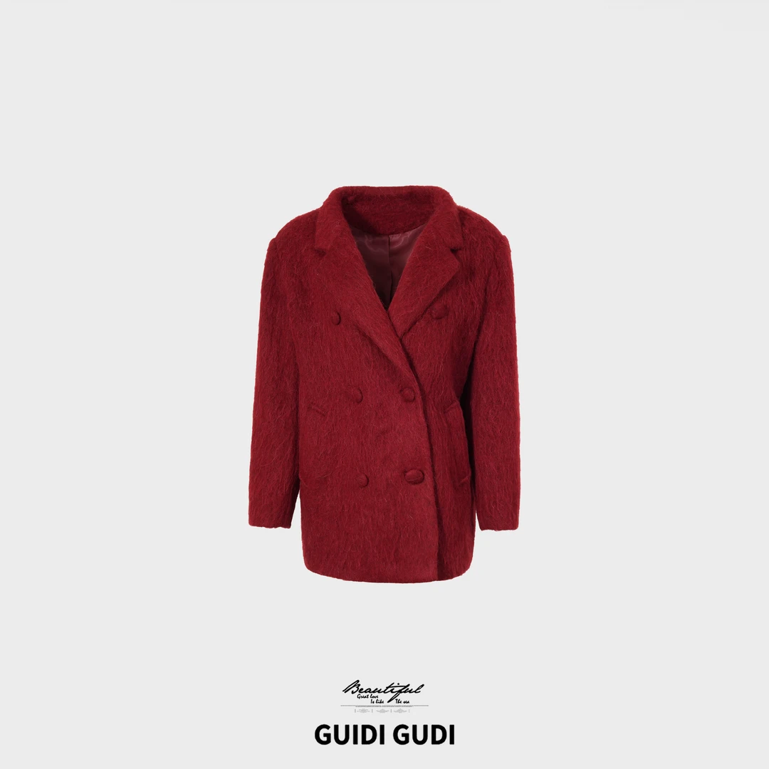 GUIDI GUDI【绣红笔记】秋冬气质显瘦大衣外套/黄加蓝