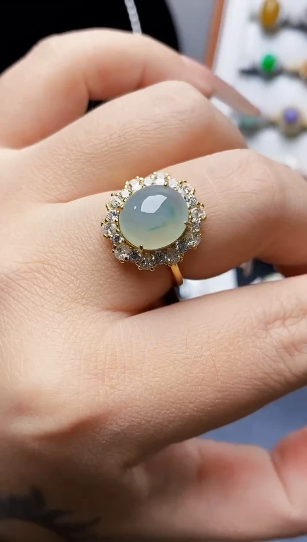 银S925镶嵌戒指翡翠0349