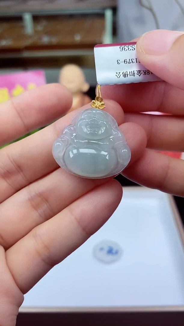 吊坠(不含链)18K金镶嵌翡翠佛公多样性发其一@@CMT1379-3