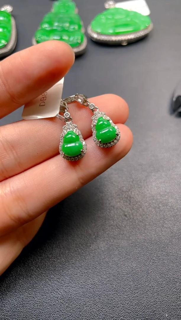 吊坠(不含链)银S925镶嵌翡翠耳坠