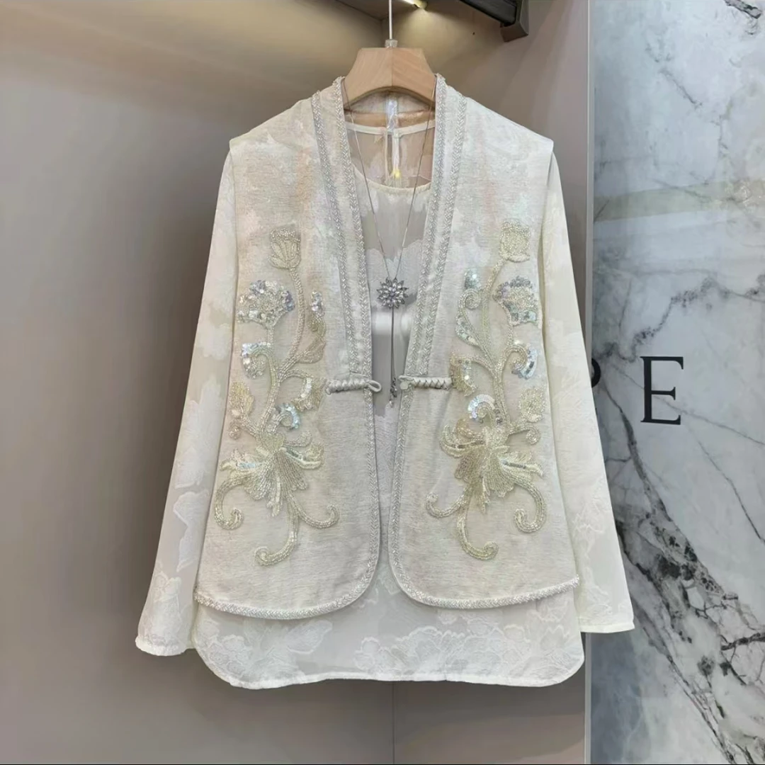 〖猫姐衣橱〗春夏新款亚麻串珠亮片洋气马甲6105