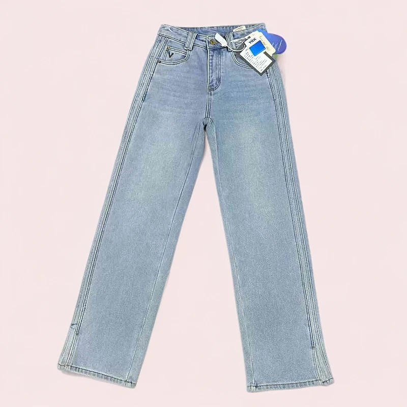 二师兄牛仔植绒窄版直筒裤98691