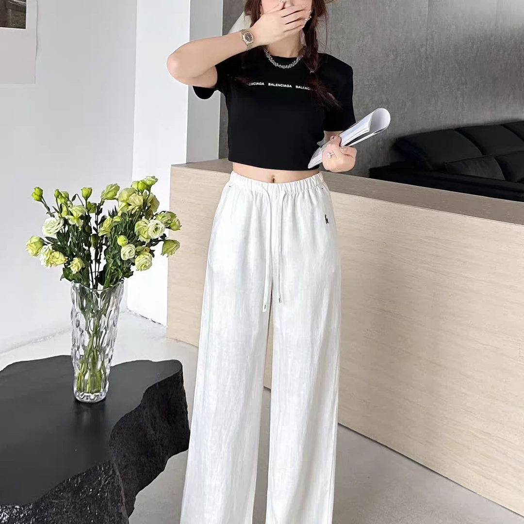 丫丫--夏装新品--宽松直筒百搭垂感显瘦拖地阔腿女裤