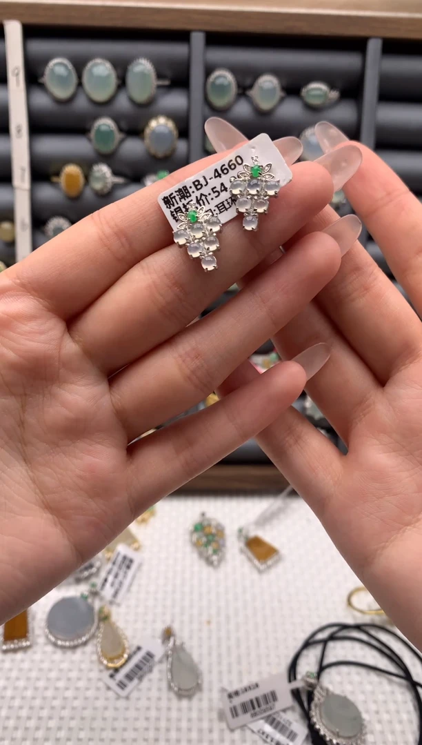 银S925镶嵌戒指翡翠耳饰6