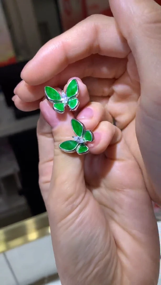 银S925镶嵌翡翠耳饰|不退不换