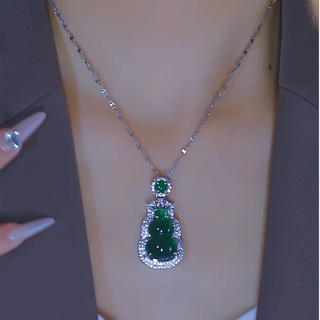 钛钢项链 上新秋款微镶绿锆葫芦项链女时尚锁链小众轻奢百搭饰品